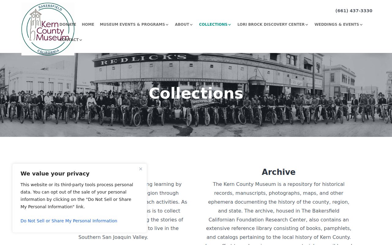 Kern County city directory view of Kern County Museum collections