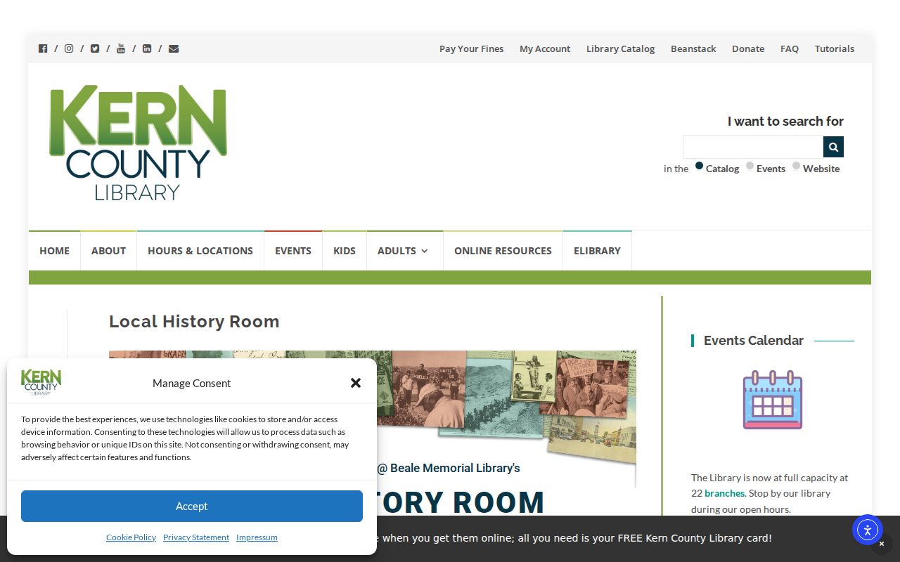 Kern County residents directory view of the Beale Memorial Library local history room