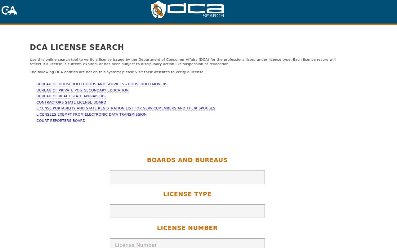 Kern County resident lookup California professional license search