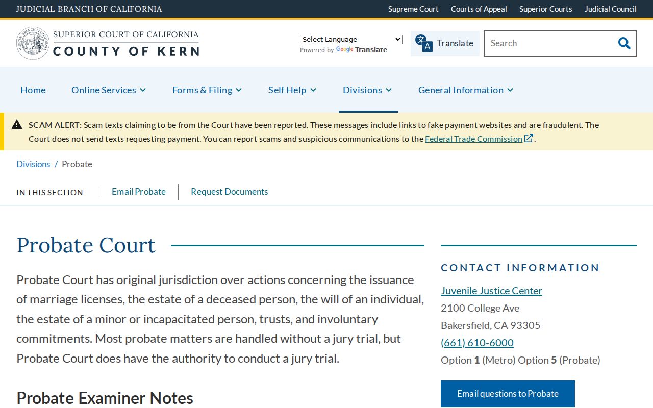 Kern County resident lookup probate records division